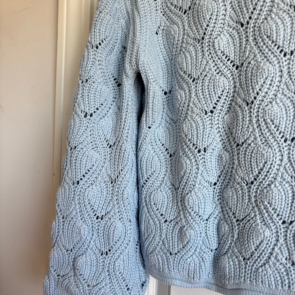 BN2 Alya Baby Blue Cable Knit Crochet Sweater‎ Puffed Slouchy Sleeve Large